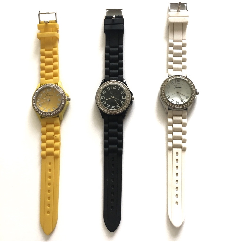 Yellow, White, & Black Set of 3 Geneva Watches